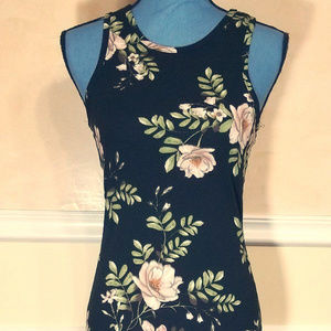 Sleeveless Floral Black Dress